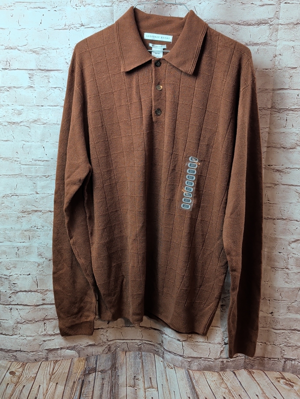 Geoffrey Beene Men's Brown Long-Sleeve Polo Sweater Medium New Nwt